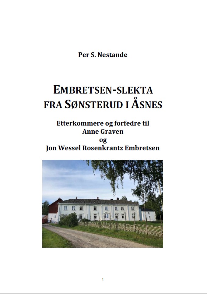 Forsiden av et fantastisk innholdsrikt dokument hvor alle etterkommere er dokumentert. Dokumentet trekker trådene fra år 1577 og ble avsluttet i mars 2020.