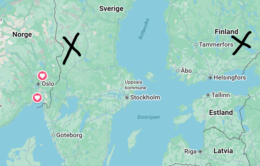 Kryssene angir ca Savolox- området og Värmlandsområdet Lehmoinen kommer til.